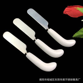 厂家直销陶瓷短柄白色不锈钢牛油刮刀 陶瓷弯柄奶酪刀餐具抹刀厂