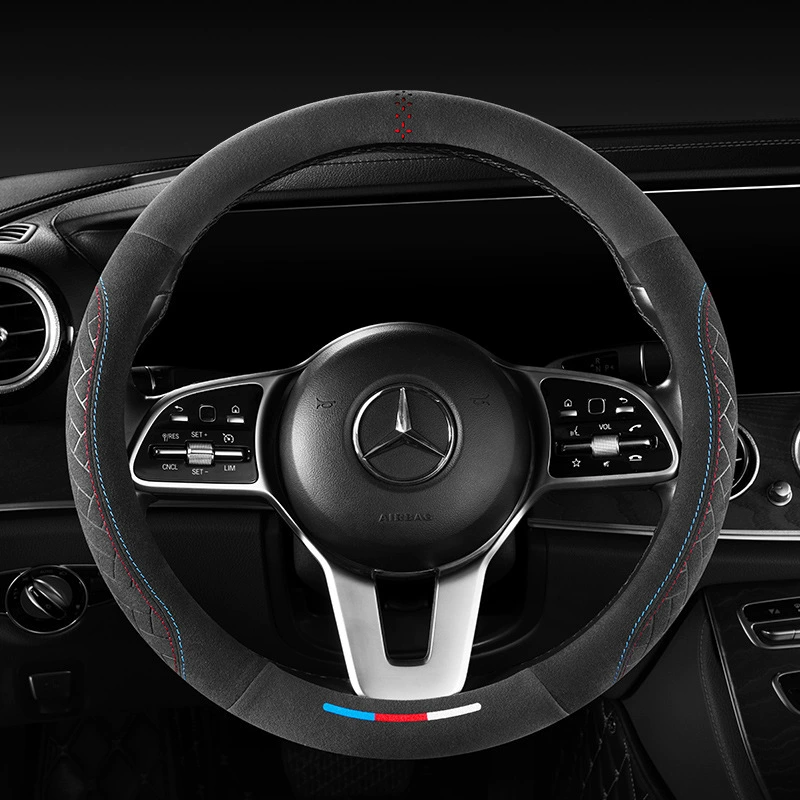 Трансграничная высококачественная тисненая накладка на руль для всех сезонов, нескользящая и влагопоглощающая, из итальянской замши.