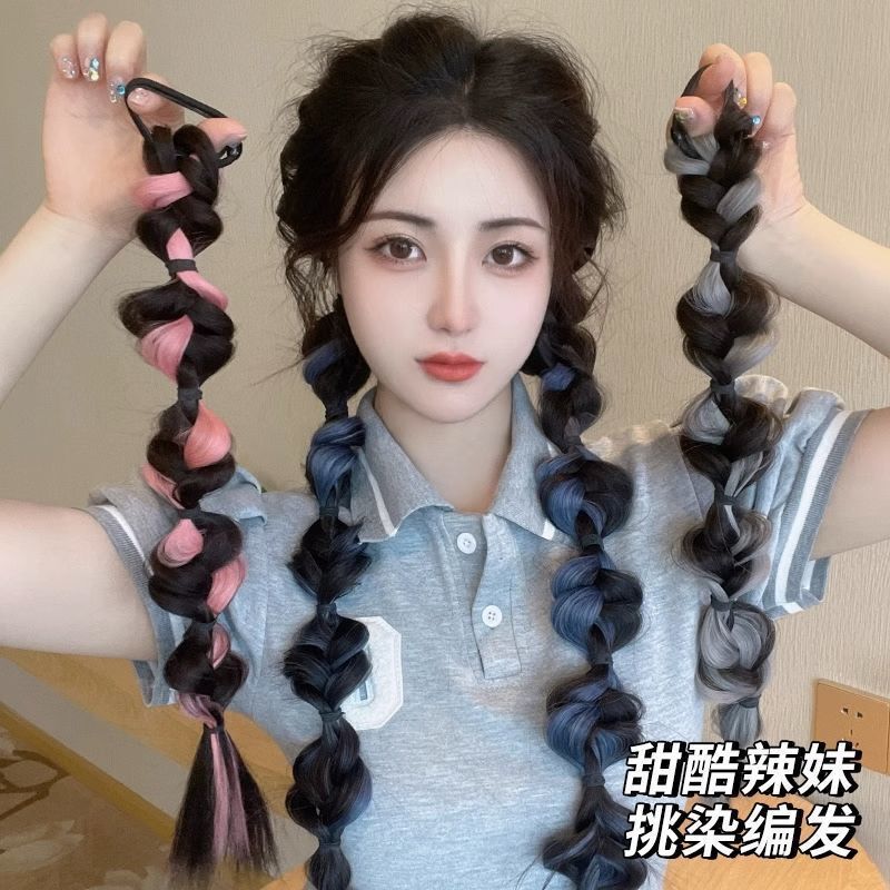 Pick and dye bubble twist long braid wig braid subnet red color braid simulation fake braid boxing dirty braid fake ponytail