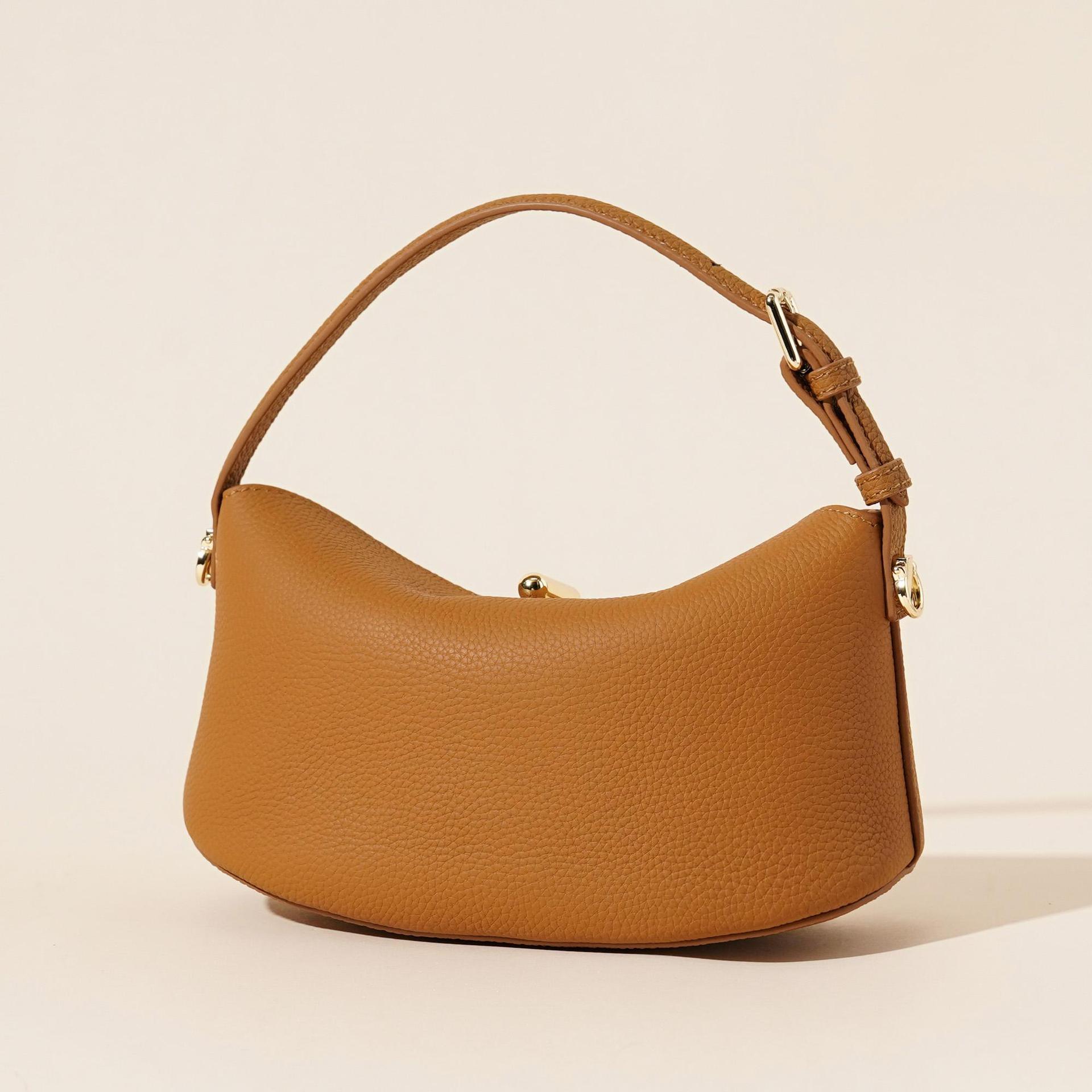 Túi đeo chéo nữ da bò thật phong cách đơn giản, nhẹ nhàng, kích thước 23×11×12 cm — Sữa lắc trắng chi tiết 6