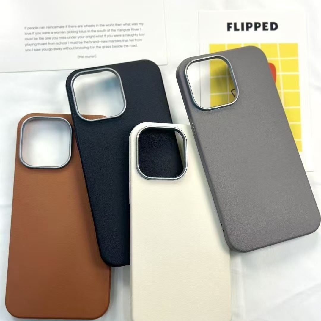 纯色相框皮纹适用苹果17手机壳iPhone16新款15极简14防摔13商务12