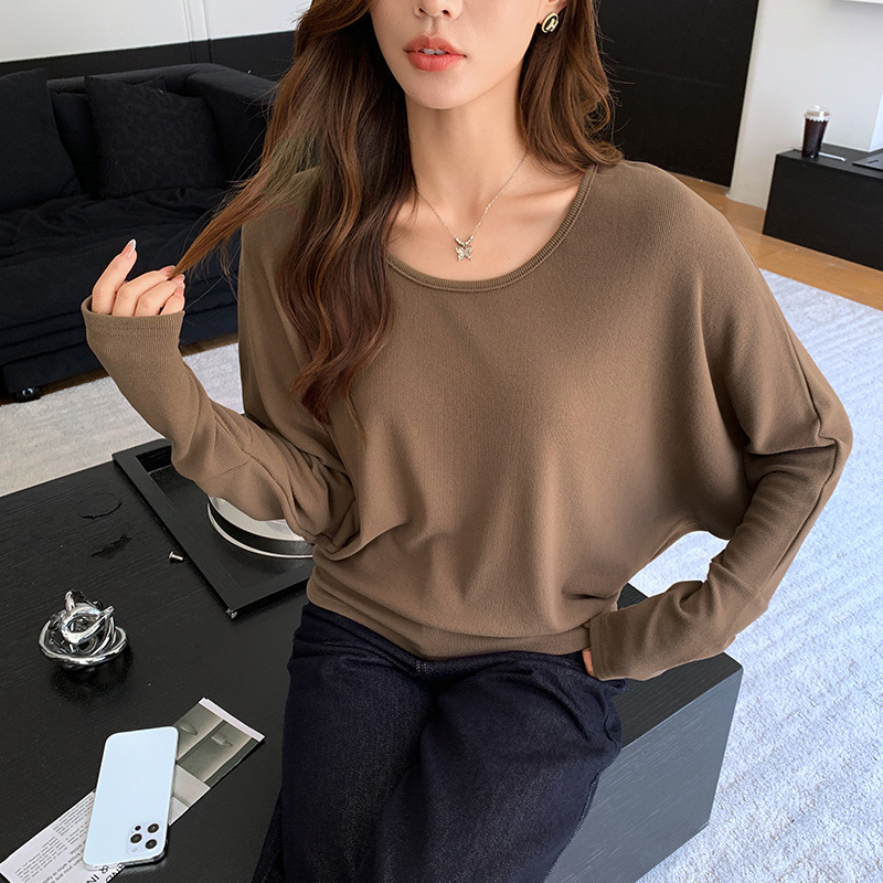 蝙蝠袖感上衣女春秋季2025新款慵懒风宽松遮肉长袖T恤打底衫|undefined