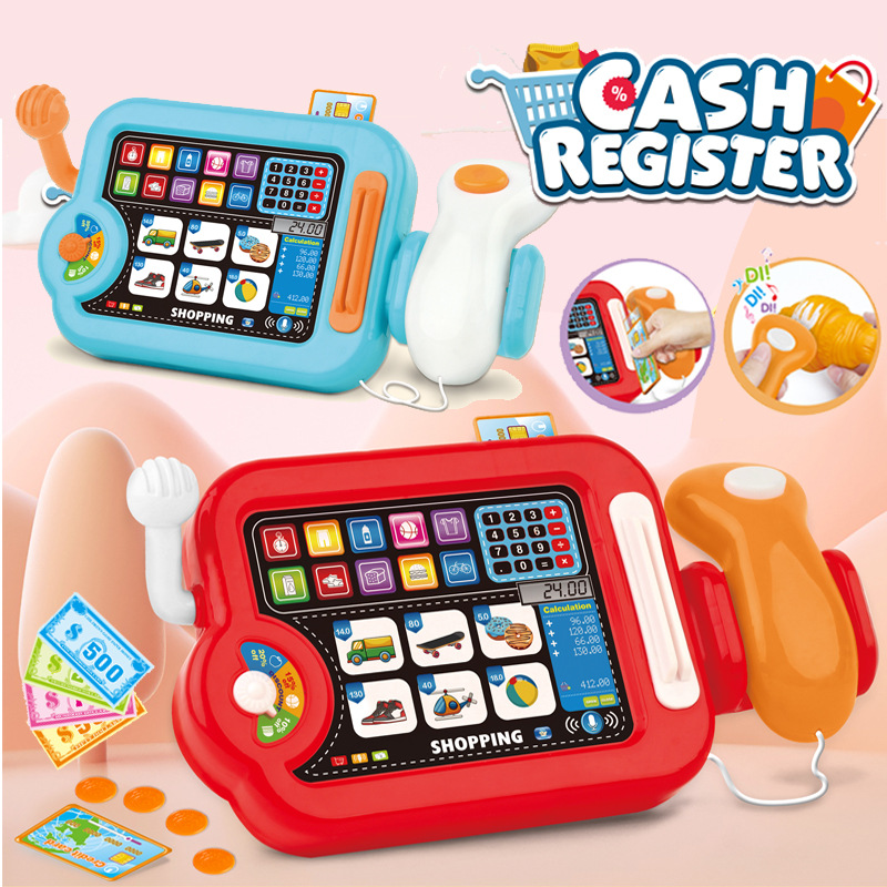 Transfronteriza niños simulación escaneo tarjeta de crédito supermercado caja registradora compras jugar casa juguete iluminación efecto de sonido fábrica al por mayor