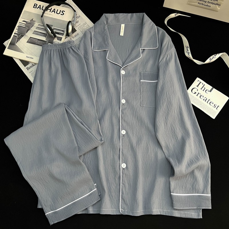 Nuevo algodón nube pijama de hombre primavera y otoño cardigan de manga larga con solapa delgada se puede usar con ropa de casa grande