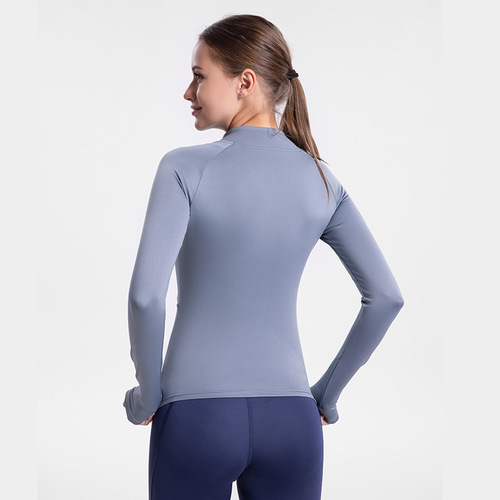 Autumn and winter sports coat for women, long-sleeved running quick-drying clothing, slim fit, zipper fitness clothing top, tight blouse