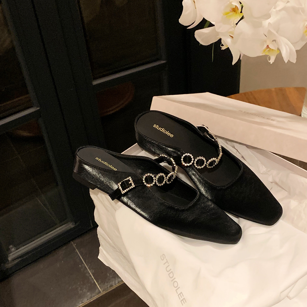 Grape Mom studiolee 4cm de altura interior cabeza cuadrada francesa con boca poco profunda muller todo fósforo media pantuflas mujer