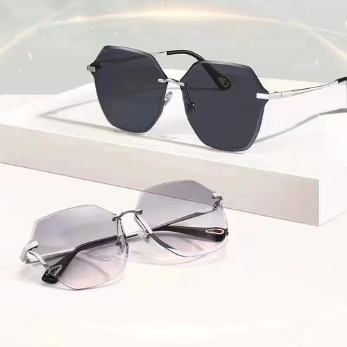 Sunglasses for women, Instagram trendy, no-frame, edge-gradient sunglasses, live stream best-selling, UV-protective sunglasses