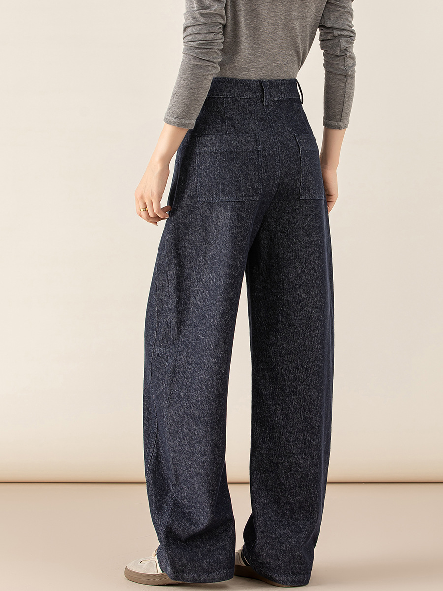 Quần jean ống rộng hình kén cotton-lan màu xanh cổ điển nữ phiên bản hẹp — màu xanh denim