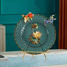 珐琅彩艺术品摆件荷花工艺品客厅玄关柜酒柜装饰品轻奢乔迁礼物