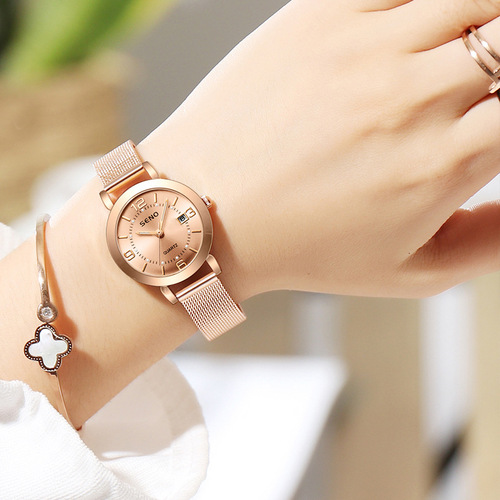 Mesh belt fully automatic non-mechanical women's watch luminous waterproof single calendar female student steel band watch