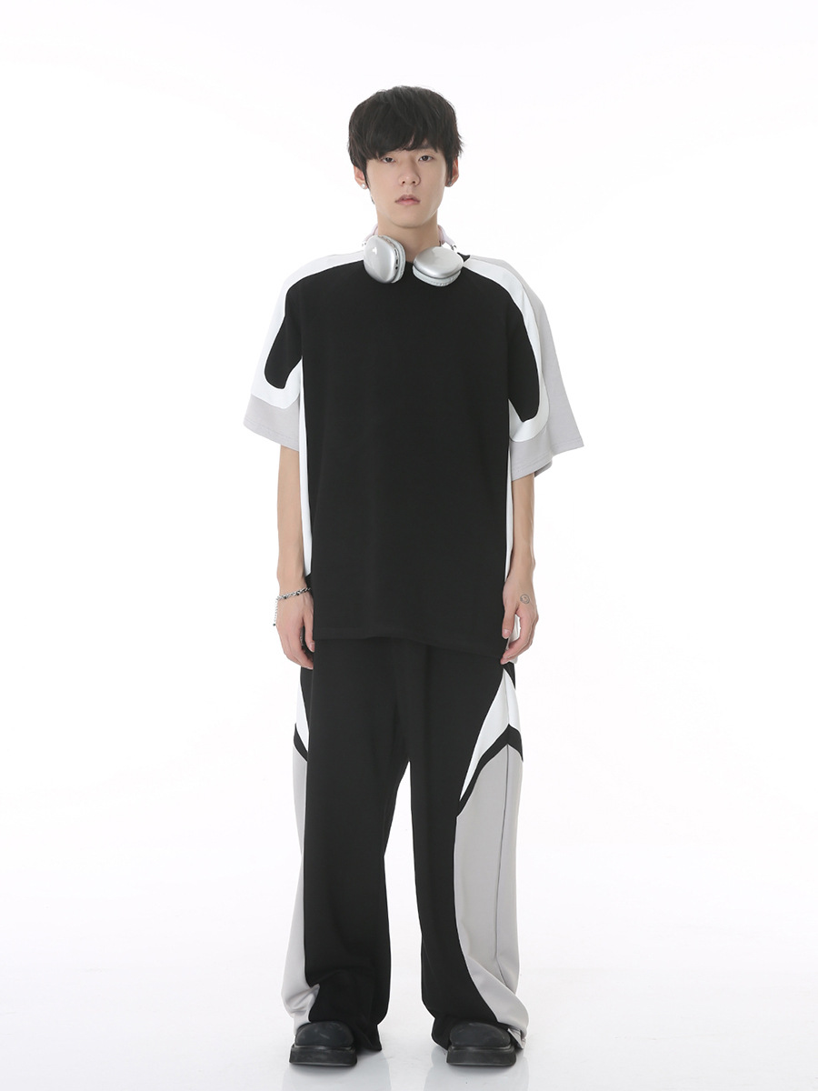 MTLClothes ropa de Hombre | 2023 verano nuevo estilo coreano estilo deportivo suelto costura pantalones manga corta Camiseta traje