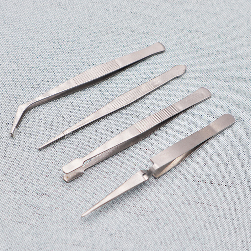 【批发】4件套镊子 尖头 弯头宽头 交叉夹镊子