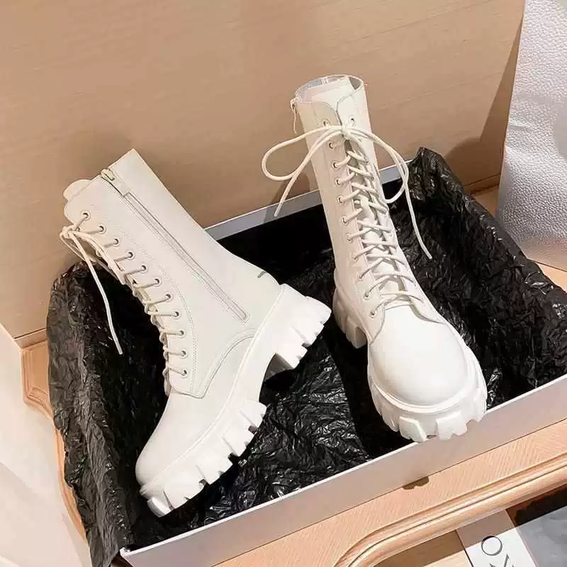 Martens, white thin breathable trend universal low boots platform, mid-length