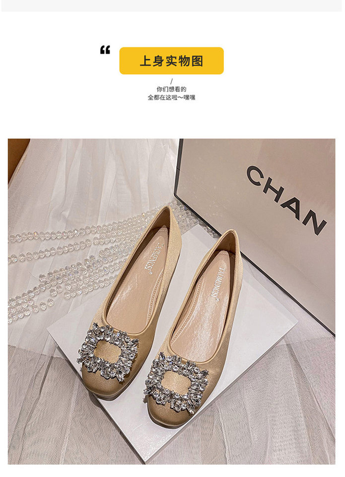 Giày búp bê nữ mũi vuông đế bằng đính đá, kiểu dáng thanh lịch — Màu Sâm Panh (Vàng), Màu xám nhạt, Màu đen chi tiết 22