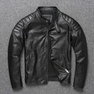 New Heavy-Duty First-Layer Cowhide Leather Jacket for Men, Stand-Up Collar Motorcycle Jacket, Youth Spring and Autumn Large Size Jacket