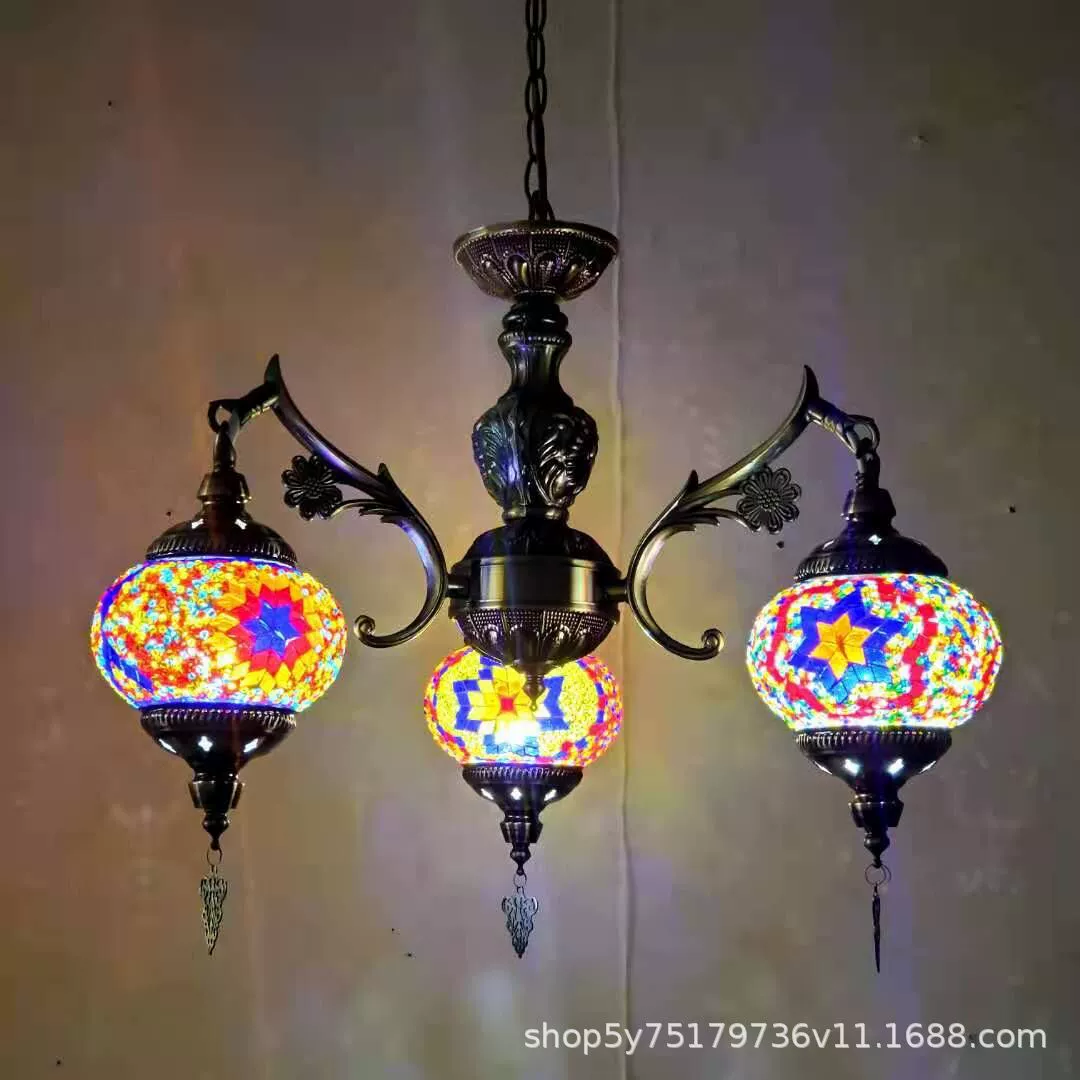 Мозаичная люстра в турецком стиле, handmade витраж, E27, Ø52–56 × 90 см
