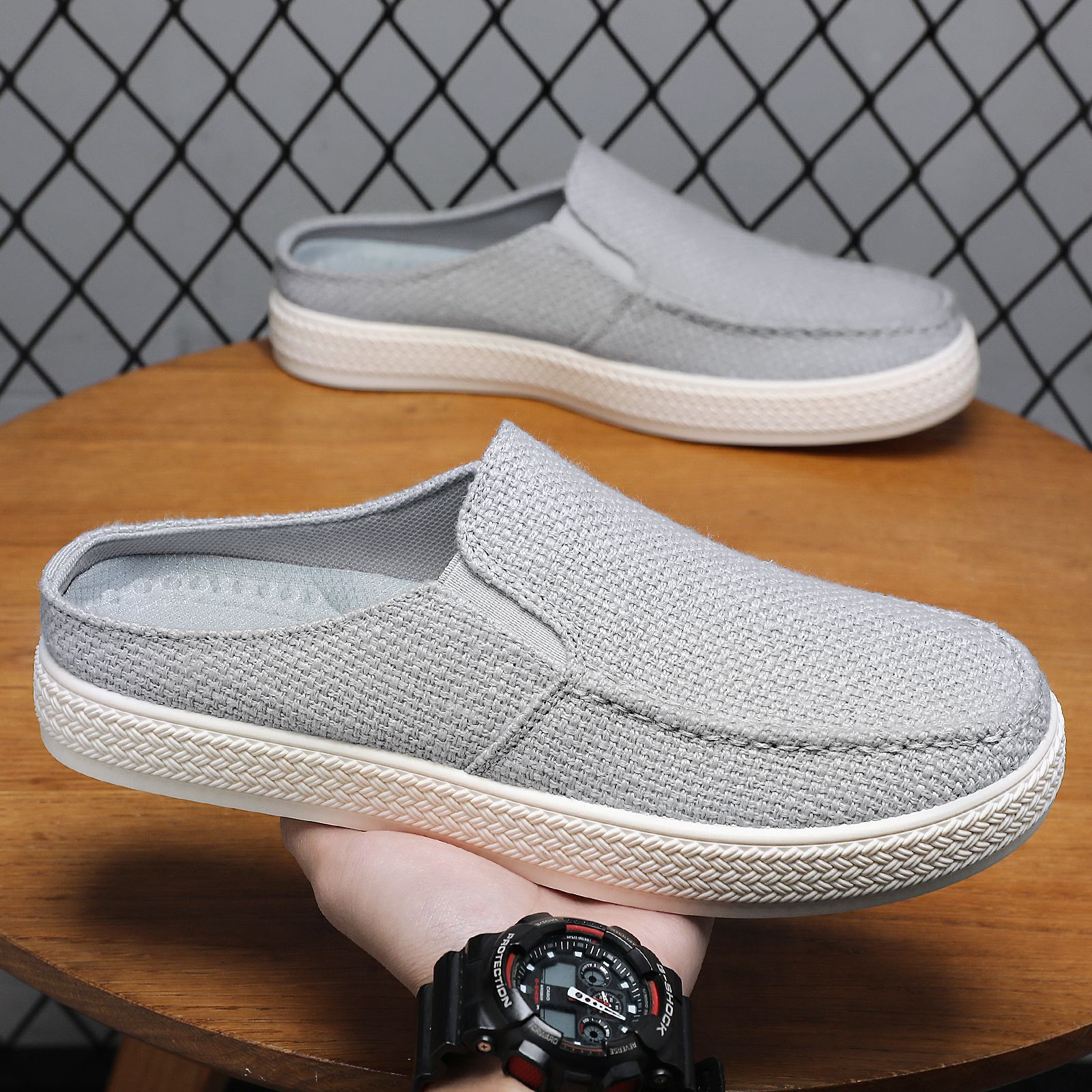 Zapatos de hombre, zapatos casuales de corte bajo transpirables de verano, pantuflas de uso externo, zapatos de tela de moda para el hogar, zapatos cómodos para papá