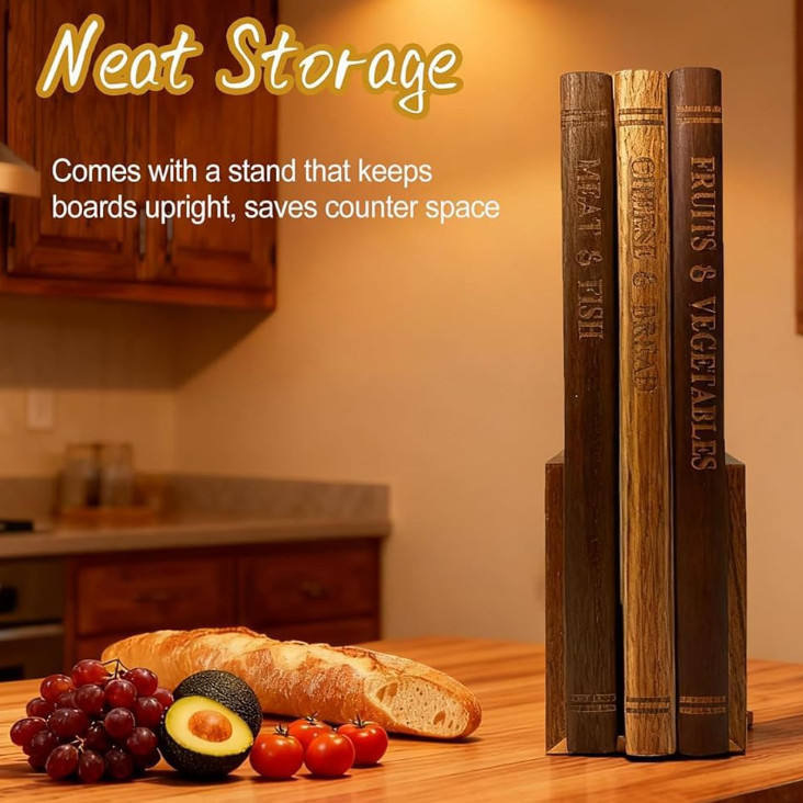 Junta de corte de madera sólida tres piezas juegos de libros de modelado decoración de platos de cocina tablero de corte de verduras cocinado bandeja de filete tablero de corte de madera