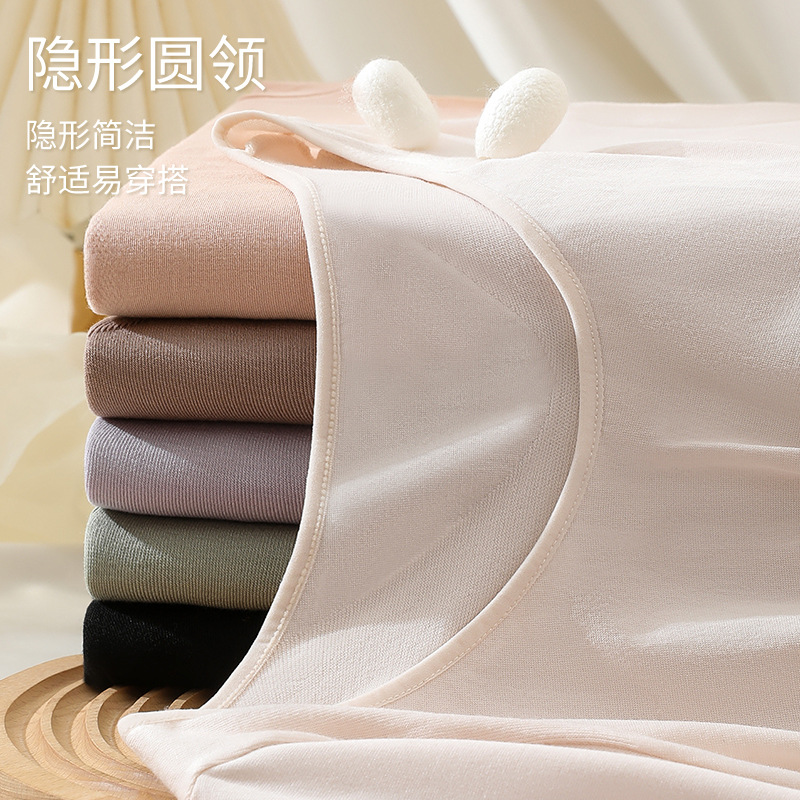 Ropa de otoño traje de calefacción interior de las mujeres Otoño e Invierno ropa de cuidado de la piel de fondo Delgado cuello redondo acrílico superior caliente de las mujeres