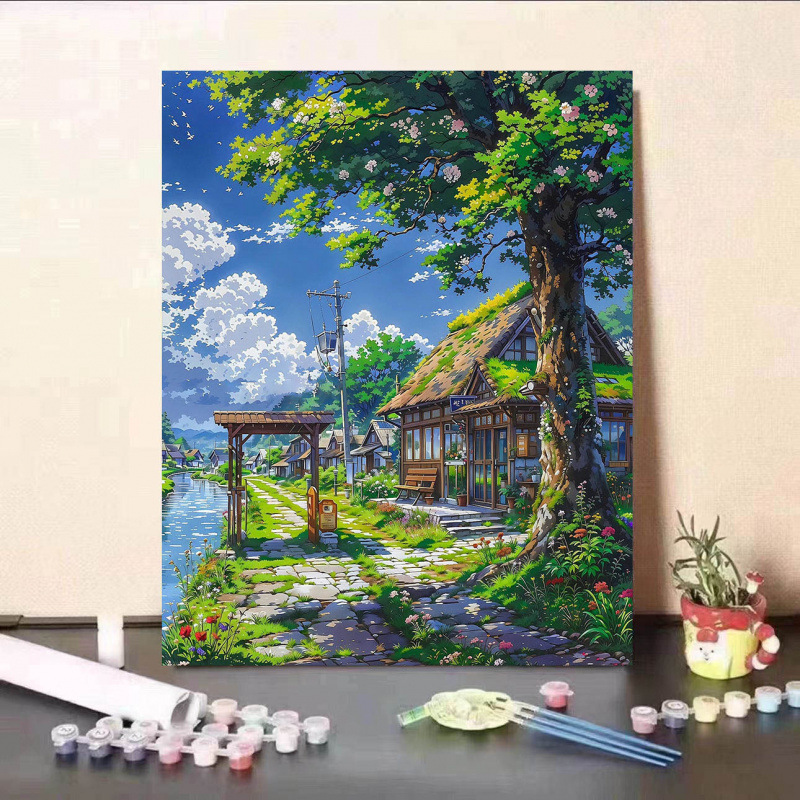 宮崎駿の夏のデジタル油絵、手描きの色付け、減圧、高価値のリビングルームの装飾絵画、ギフト|undefined