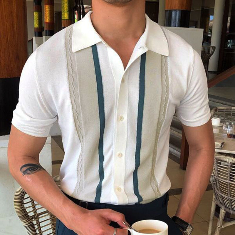 Polo d'été pour hommes, tricoté avec pull à revers et rayures décontractées, nouvelle collection, SY0041_voghion.com