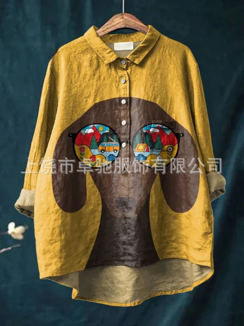2025新款外贸跨境女装衬衫亚马逊欧美动物poultry复古印花|undefined