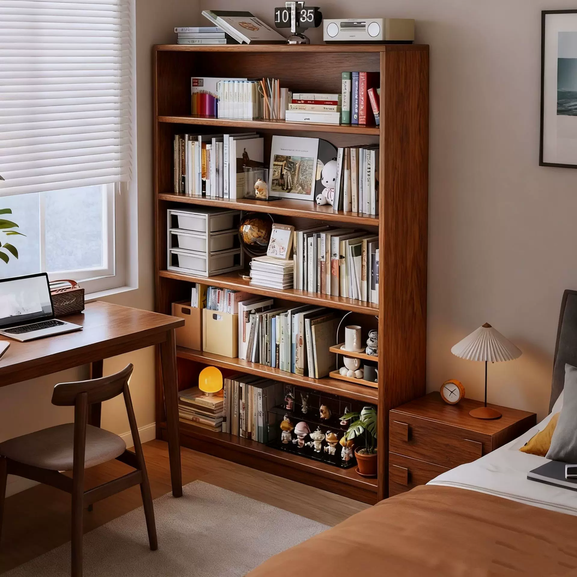 全实木书架落地置物架儿童书柜储物柜一体靠墙客厅收纳柜书桌