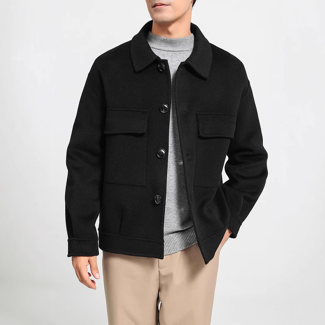 Otoño y invierno de hombre de doble cara 100 chaqueta de lana nizi chaqueta de solapa suelta cuello corto chaqueta de cachemira personalizada