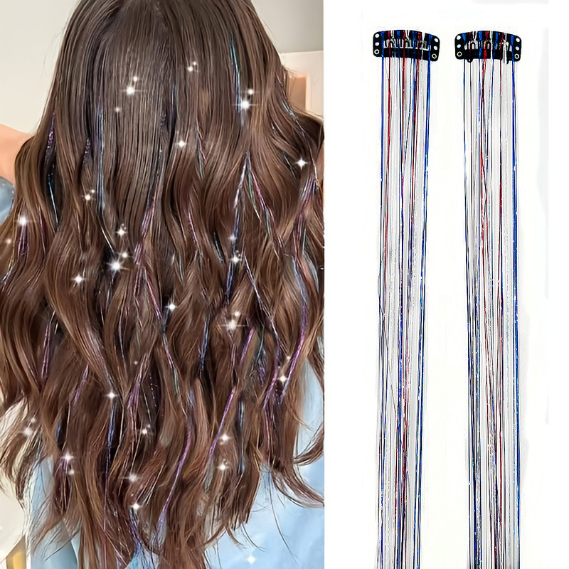 Cross-border Hot Color Bright Silk One-piece Traceless Hair Ticking and Dyeing Flash Gold Silk Colorful Laser Silk Color Strip Wig Cross-border Hot Color Bright Silk One-piece Traceless Hair Ticking and Dyeing Flash Gold Silk Colorful Laser Silk Color Strip Wig