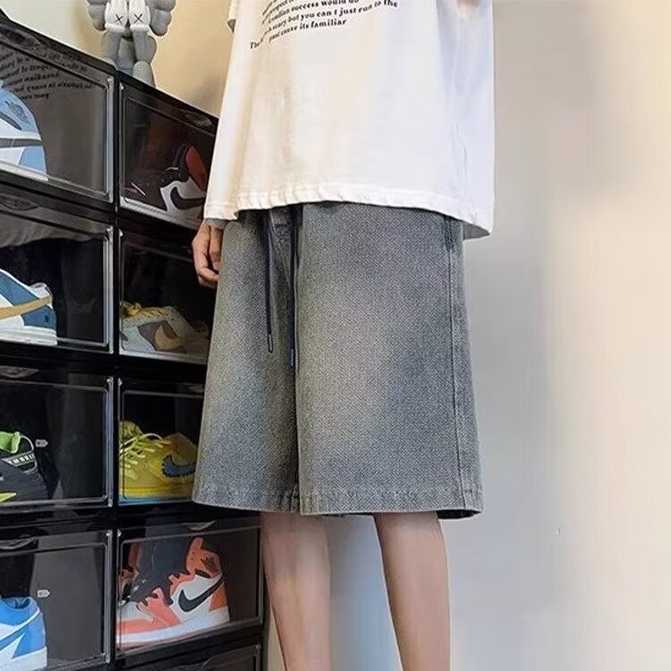 Pantalones cortos de mezclilla con patrón de cielo estrellado Casual 2024 Verano Nuevo estilo Marca de moda Pantalones de calle Pantalones vaqueros de cinco puntos sueltos rectos