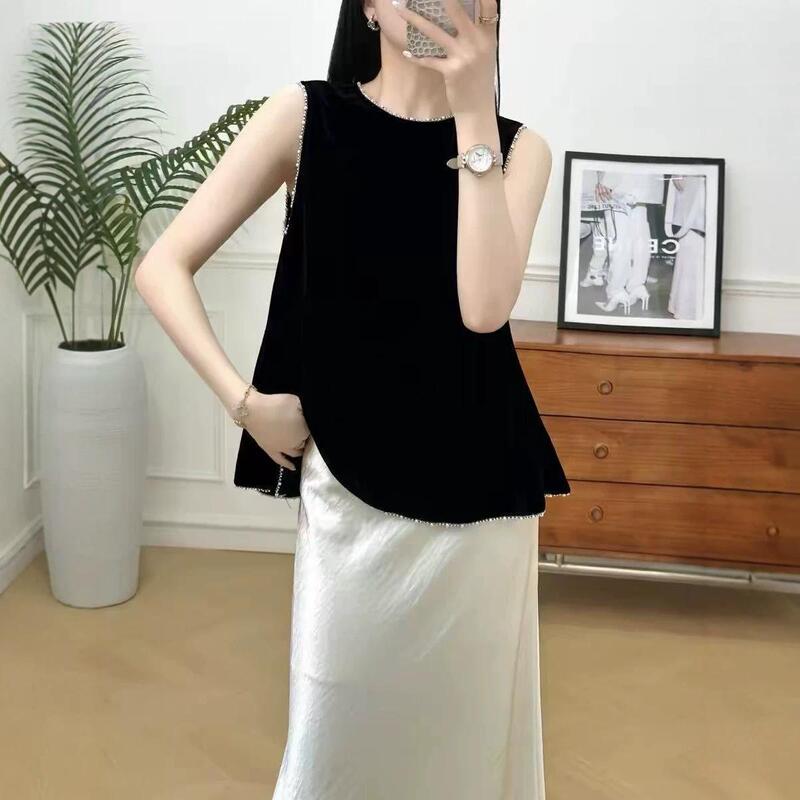 2026 Summer New Style New Chinese Style Light Luxury Versatile Velvet Splicing Bead Chain Doll-Style Sleeveless Top for Women 2026 Summer New Style New Chinese Style Light Luxury Versatile Velvet Splicing Bead Chain Doll-Style Sleeveless Top for Women