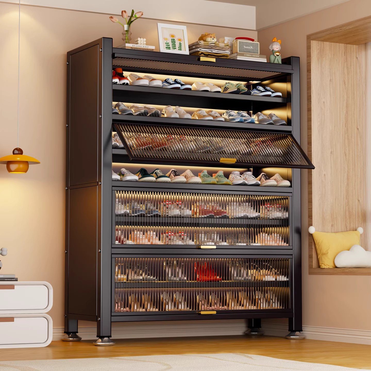 Steel Dust-Proof Shoe Cabinet for Home Entrance Large-Capacity Storage Cabinet Multi-Layer Shoe Rack Storage Cabinet Iron Storage Cabinet