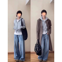 灰色修身连帽卫衣外套女2025春秋新款短款开春穿搭上衣收腰开衫