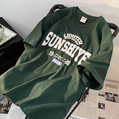 Summer foam printed pure cotton short sleeved T-shirt for men's retro loose oversized trendy clothes T-shirt_voghion.com