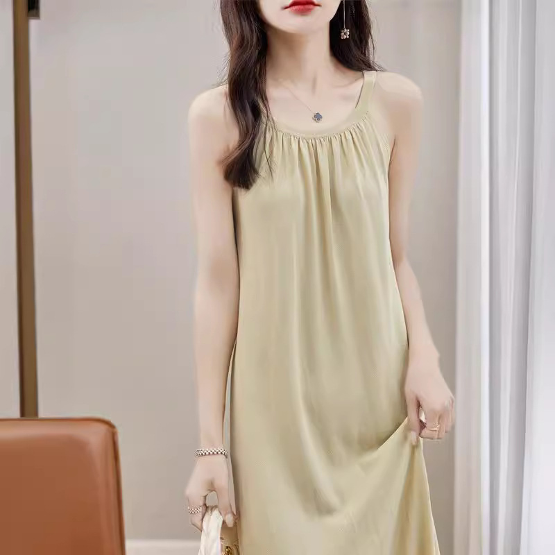 2024 Summer New Knitted Sling dress Women's Mid-length Over-the-knee Sleeveless Sexy dress Thin