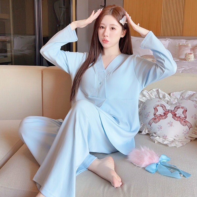 夏季薄款月子服带胸垫怀孕期孕妇产后睡衣夏天哺乳期家居服可外穿|undefined