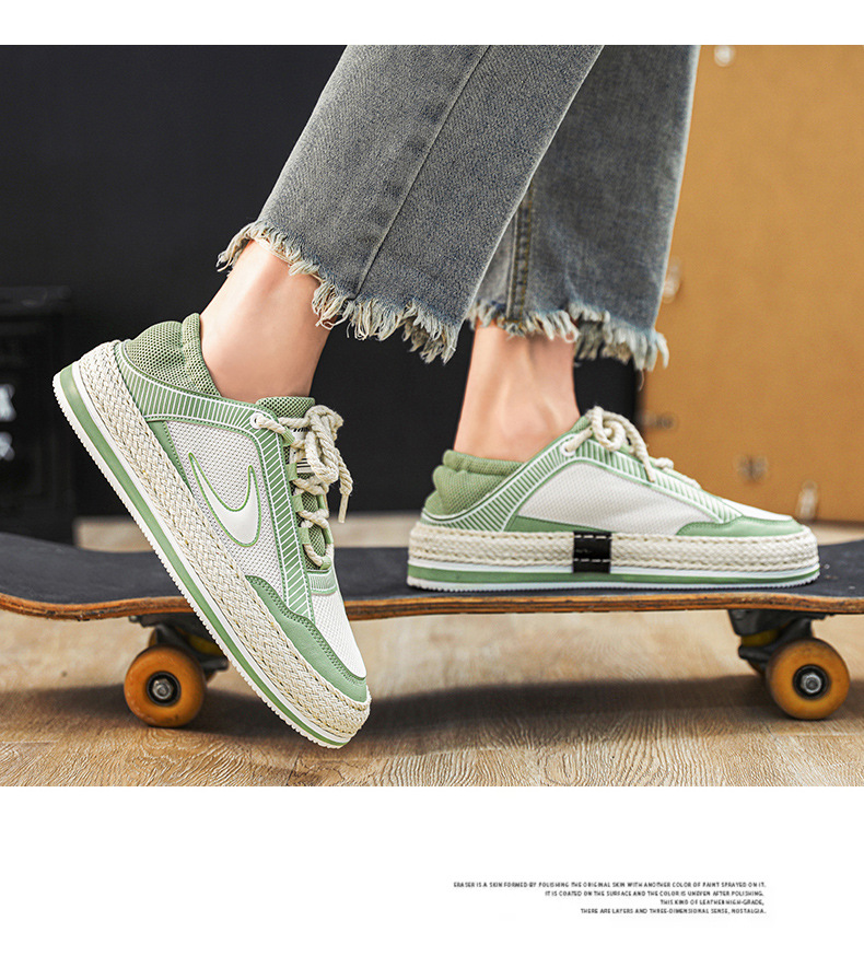 Scarpe da uomo autunnali Nuove scarpe sportive in mesh Un pedale Scarpe da marea intrecciate in paglia a doppio scopo con fondo spesso Scarpe casual da studente traspiranti da uomo_voghion.com