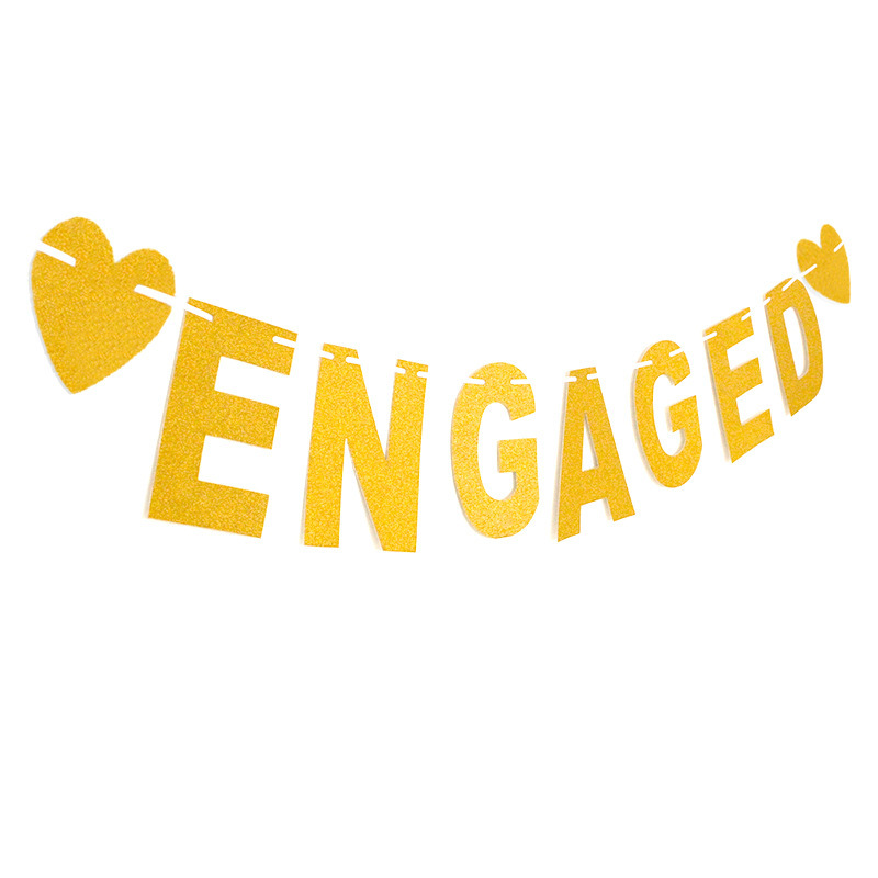 Suministro directo de fábrica ENGAGED Gold Glitter Love pull Flower diseño de decoración de una sola fiesta bandera de una sola pieza pull Flag
