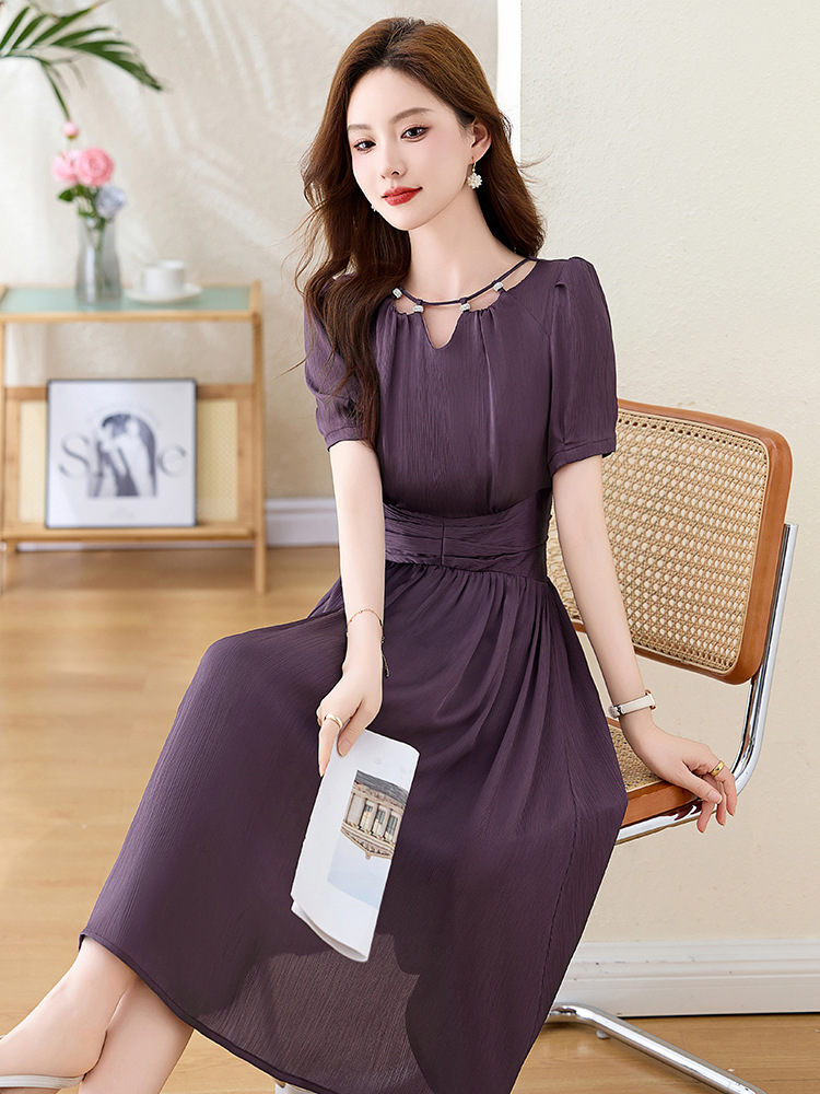 Váy midi mùa hè thời trang sang trọng, thiết kế thon eo, dáng dài vừa phải JX3320 — Màu đỏ rượu, Màu tím