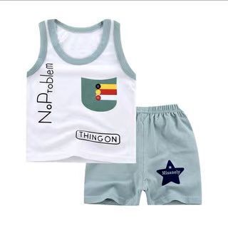 2025 Children's Summer Cotton T-shirt Han Style Sleeveless Set for Boys and Girls Cartoon Middle Children Trendy