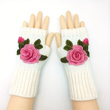F 36838 Floral Knit Fingerless Gloves ������֯��ָ����