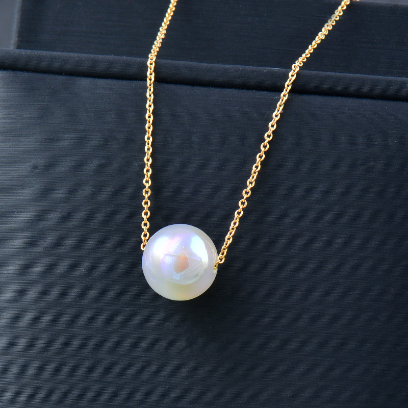Fashion Solid Color Stainless Steel Pearl Pendant Necklace Colorza_colorza_5