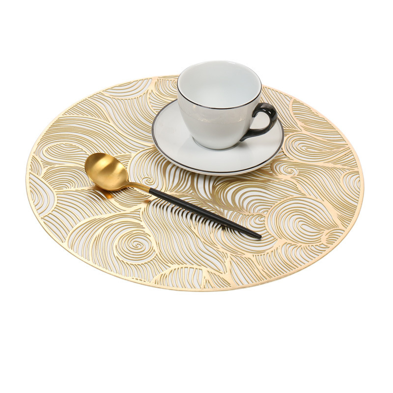 Hot-Selling Hollow Pvc Gold-Stamped Western-Style Placemats, Washable, Oil-Proof, Heat-Insulating Mats, Nordic Style, Ins-Style, Household Dining Table Mats, Tableware