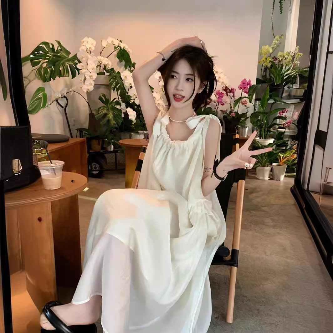 부드러운 스타일 요정 서스펜더 드레스 여성 2024 여름 새 스타일 스커트 영국 스타일 슬림 느슨한 휴가 긴