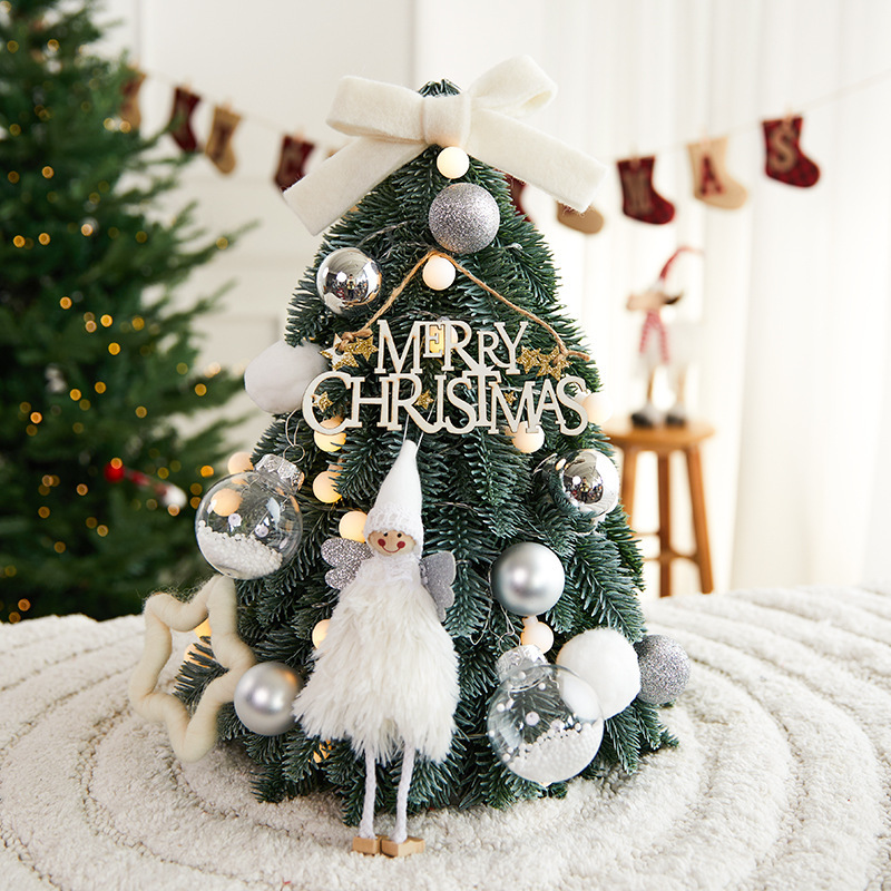 Shengyuan nuevo set de árbol de Navidad de bolas rojas y blancas, decoración de la atmósfera de Navidad, escritorio, árbol de Navidad de pino