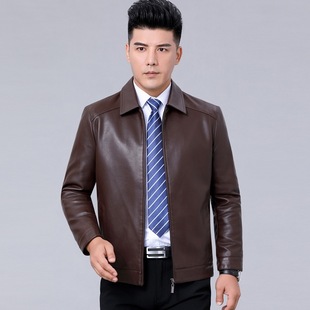 Autumn New Men's Jacket Lapel Leather Jacket Middle-aged and Elderly Dad Casual Leather Jacket