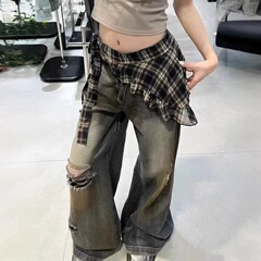 2025设计感千鸟格格子系带屁帘木耳边遮胯显瘦搭配牛仔裤小众穿搭