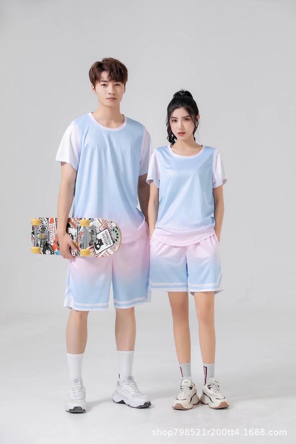 Fake two-piece basketball uniform suit men's customized competition training team uniform sports jersey short sleeve student class uniform girl