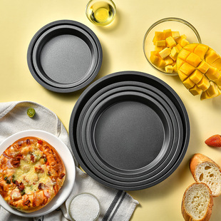 Manufacturer in Stock 6-11inch Round Black Non-Stick Baking Pan Pizza Plate Household Baking Tools