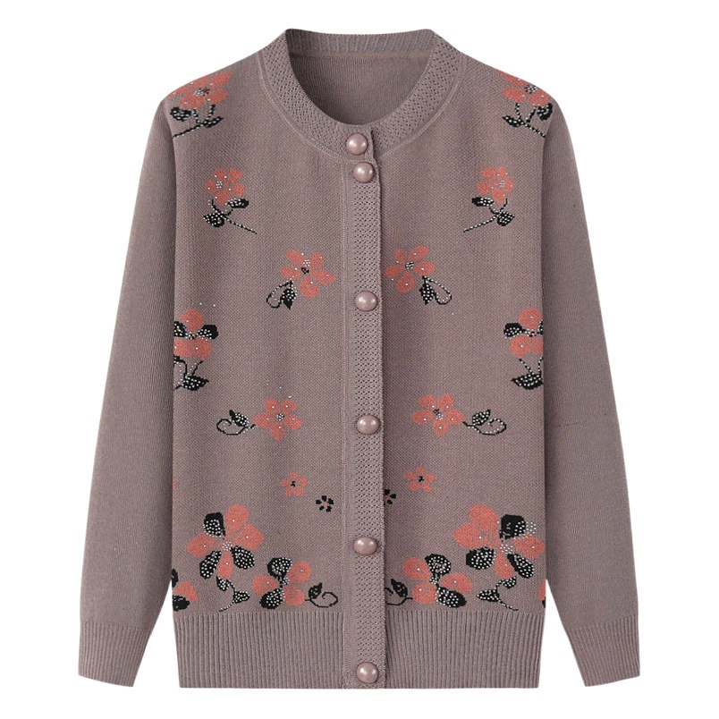 Весенне-осенняя одежда для пожилых людей Кардиган-свитер Женское термобелье Утепленный трикотаж для бабушки на флисовой подкладке Зимнее пальто для матери